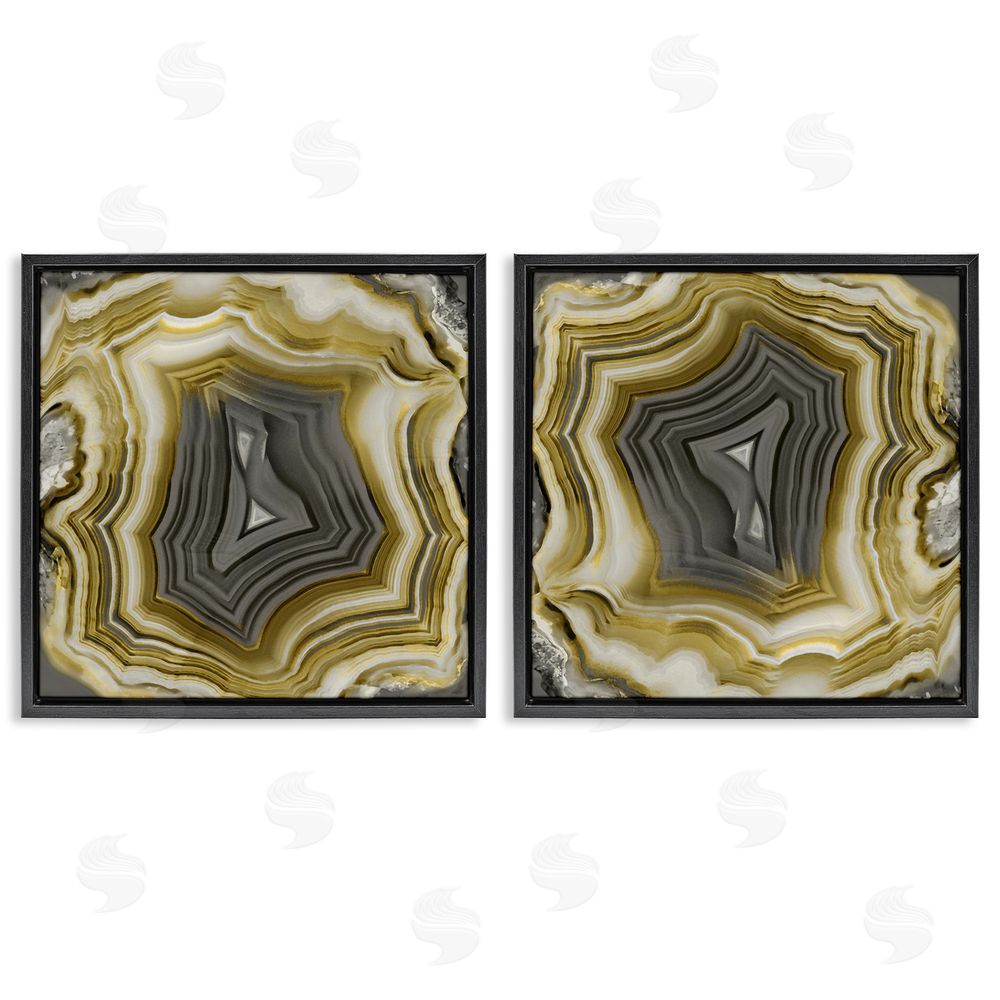 Danielle Carson Abstract Gold & Grey Agate Nature Black Floating Frame Canvas Wall Art Print