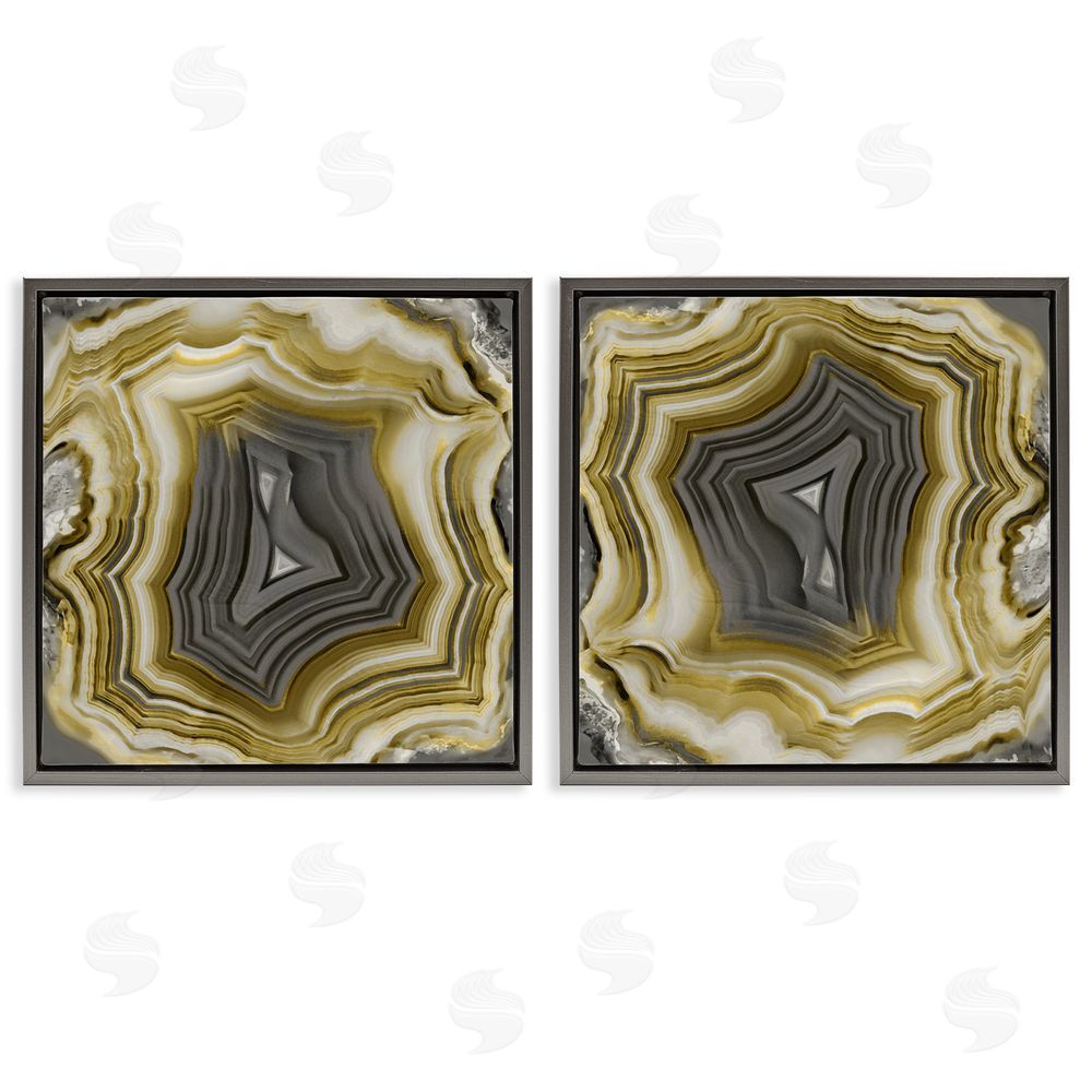 Danielle Carson Abstract Gold & Grey Agate Nature Gray Floating Frame Canvas Wall Art Print