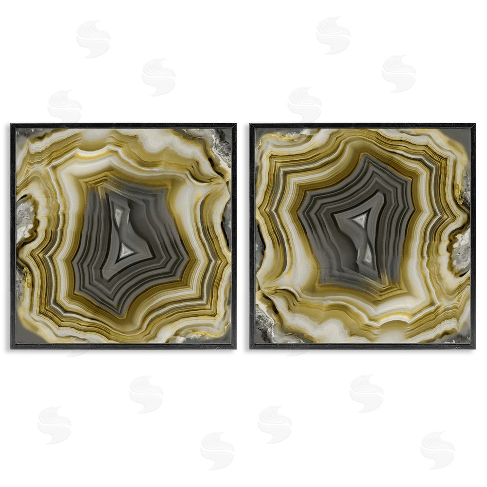 Danielle Carson Abstract Gold & Grey Agate Nature Black Framed Giclee Wall Art Print