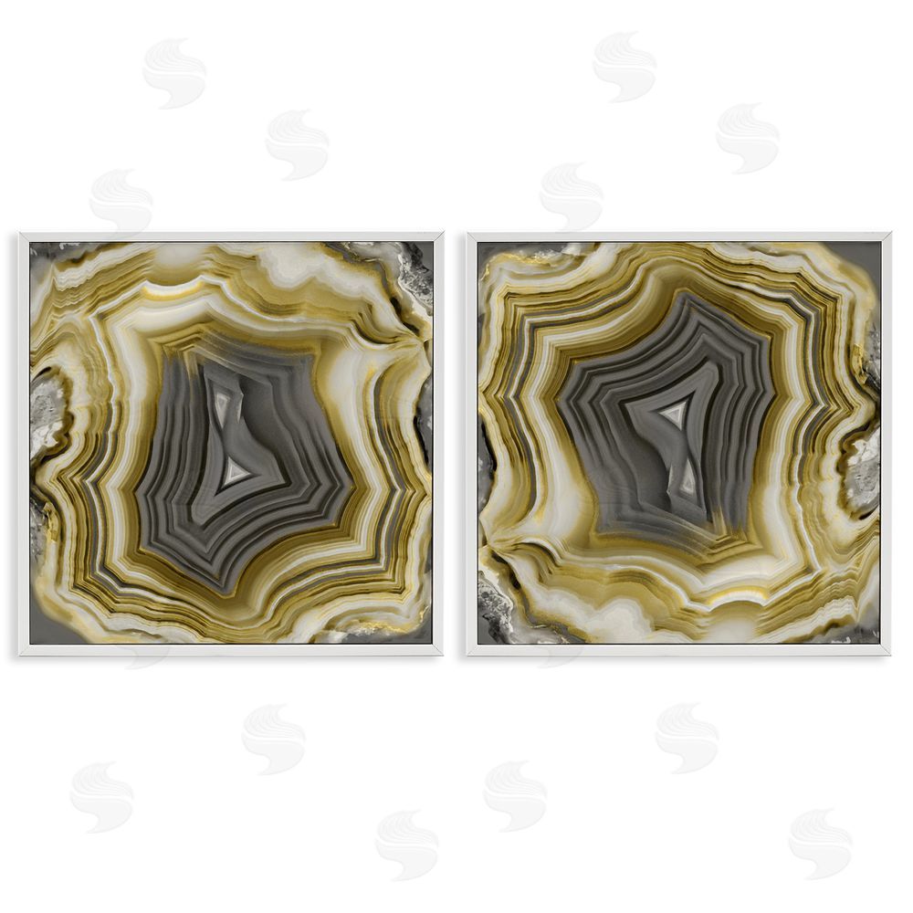 Danielle Carson Abstract Gold & Grey Agate Nature White Framed Giclee Wall Art Print