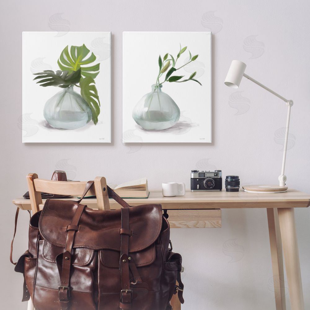 House Fenway Simple Monstera Plant Leaf Sprigs Canvas Wall Art Print in Room