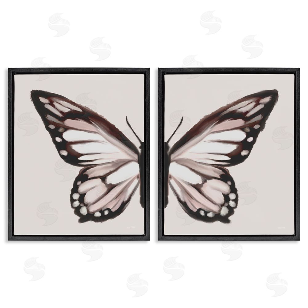 House Fenway Muted Symmetrical Butterfly Wings  Black Floating Frame Canvas Wall Art Print