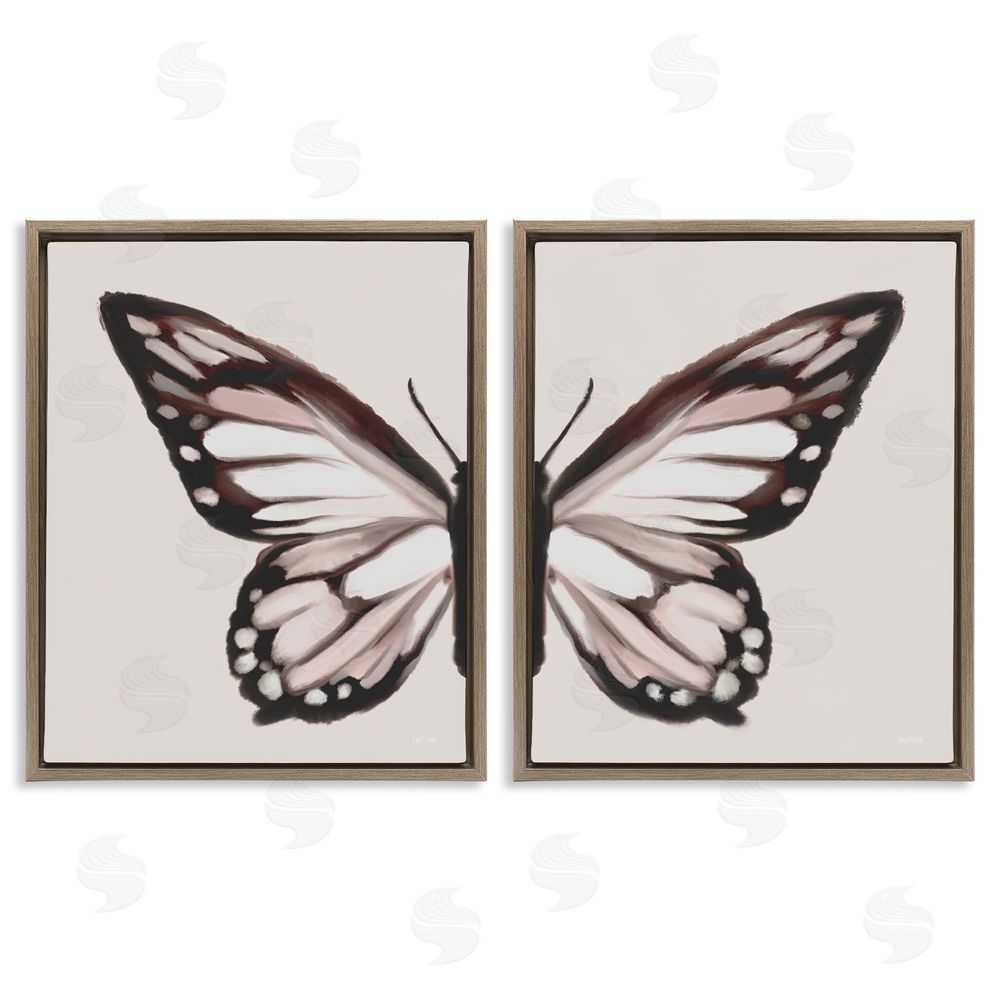 House Fenway Muted Symmetrical Butterfly Wings  Brown Floating Frame Canvas Wall Art Print