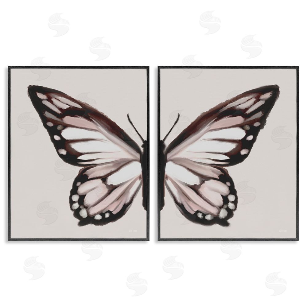 House Fenway Muted Symmetrical Butterfly Wings  Black Framed Giclee Wall Art Print
