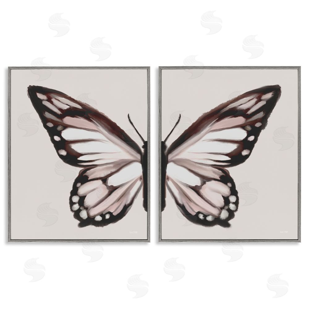 House Fenway Muted Symmetrical Butterfly Wings  Gray Framed Giclee Wall Art Print