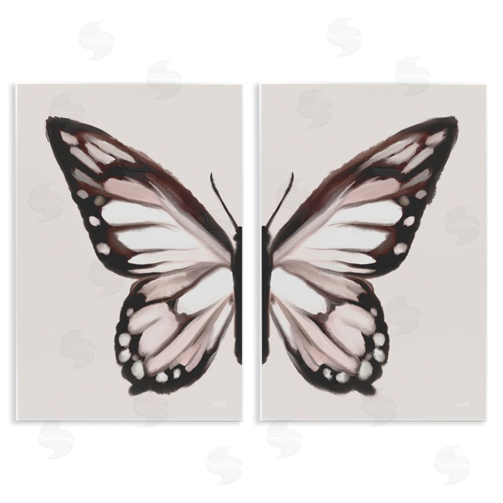 House Fenway Muted Symmetrical Butterfly Wings  Wooden Wall Plaque Art Print
