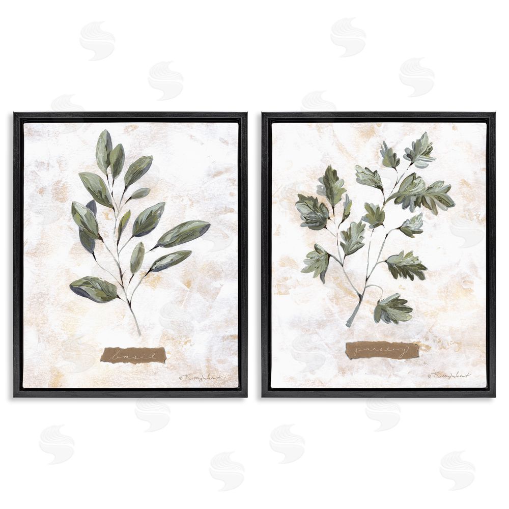 Kelley Talent Country Herbs Basil Parsley Sprigs Black Floating Frame Canvas Wall Art Print