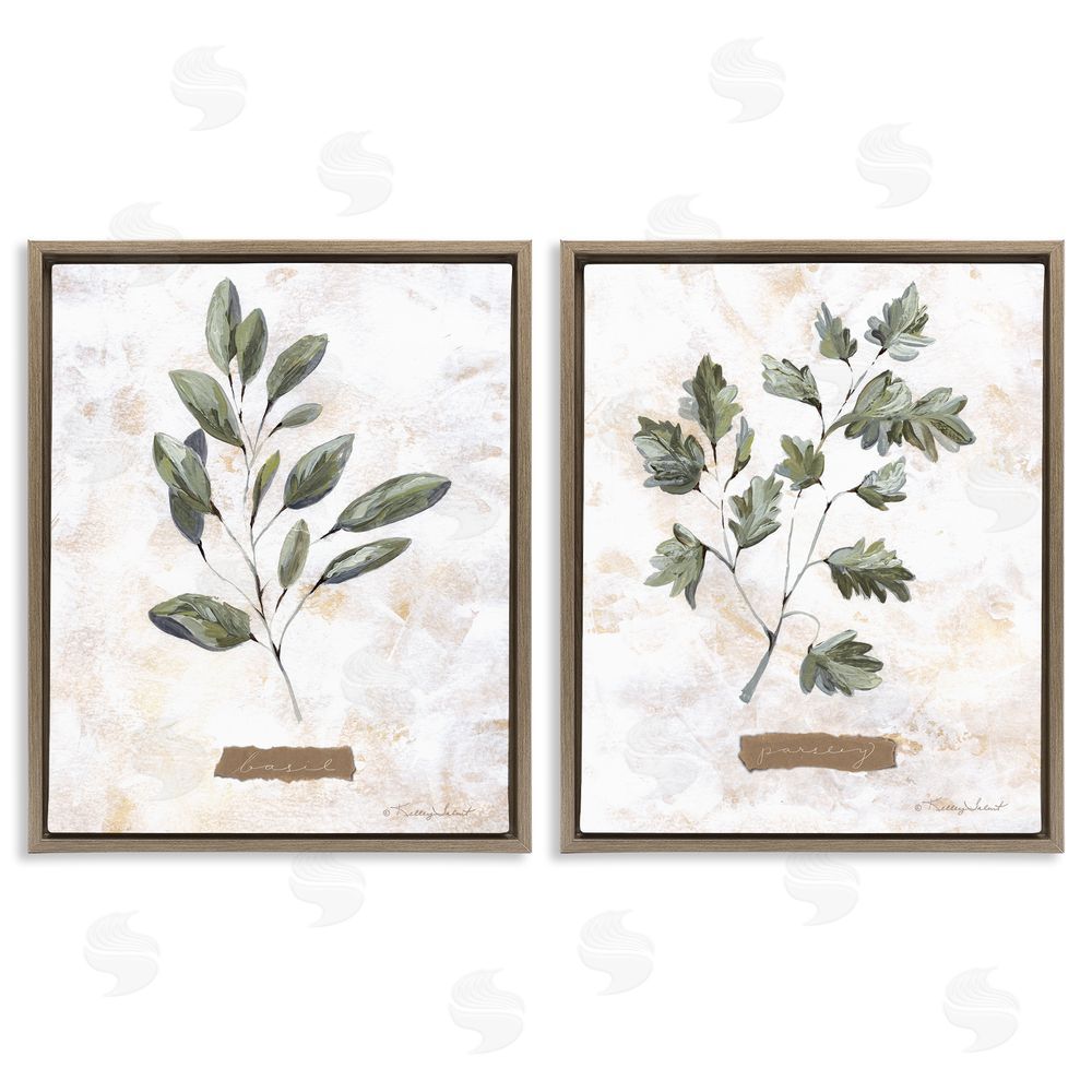 Kelley Talent Country Herbs Basil Parsley Sprigs Brown Floating Frame Canvas Wall Art Print