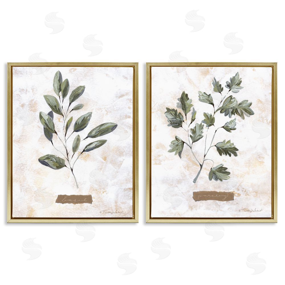Kelley Talent Country Herbs Basil Parsley Sprigs Gold Floating Frame Canvas Wall Art Print