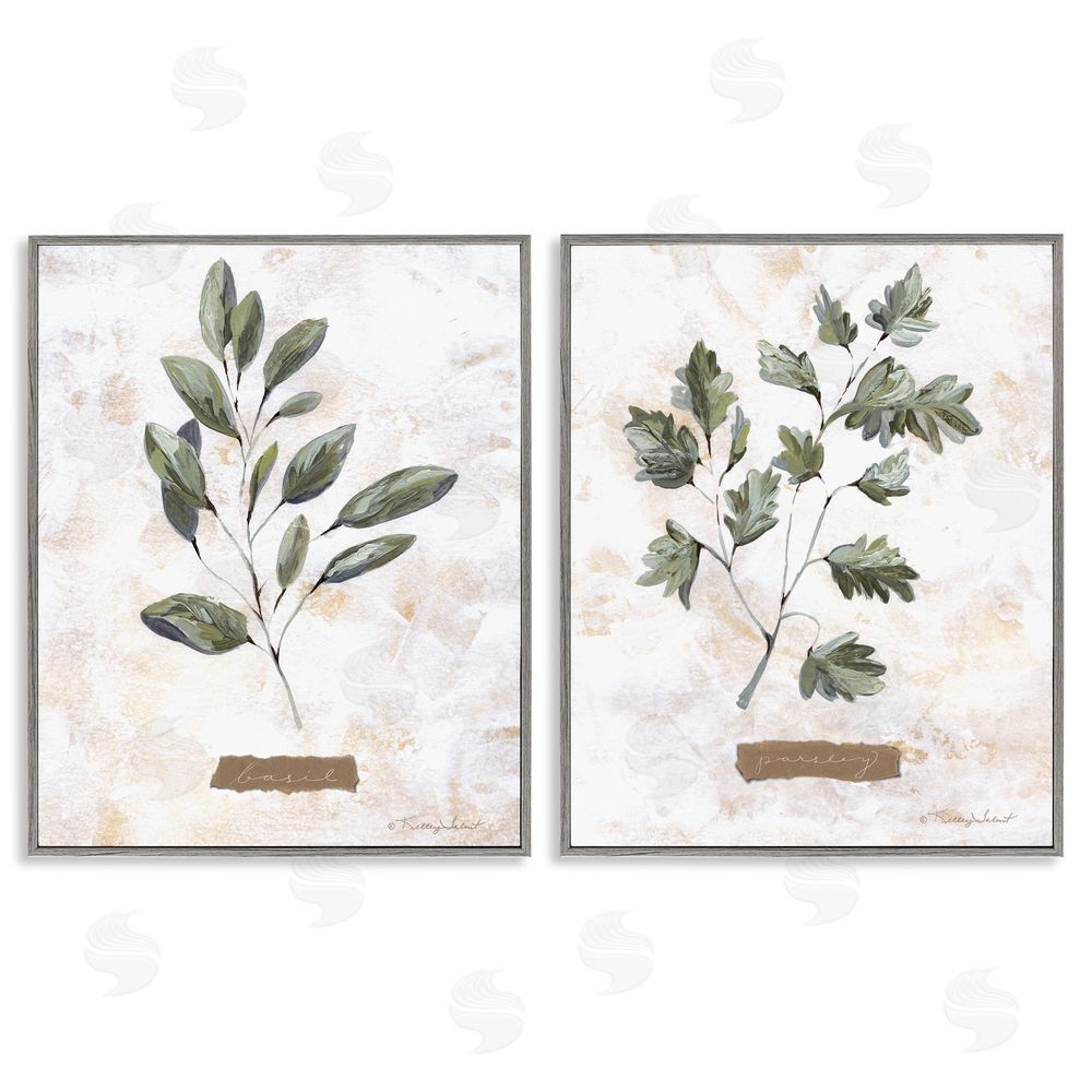 Kelley Talent Country Herbs Basil Parsley Sprigs Gray Framed Giclee Wall Art Print