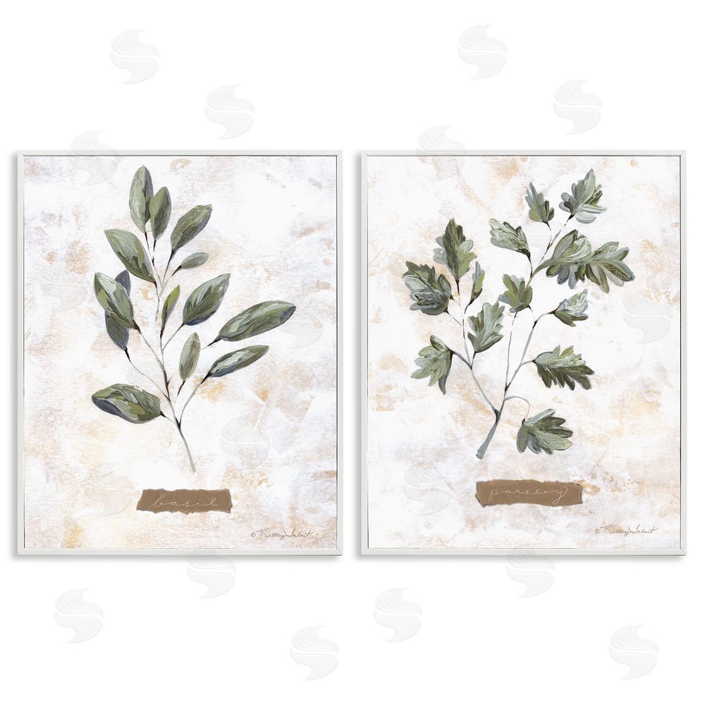 Kelley Talent Country Herbs Basil Parsley Sprigs White Framed Giclee Wall Art Print