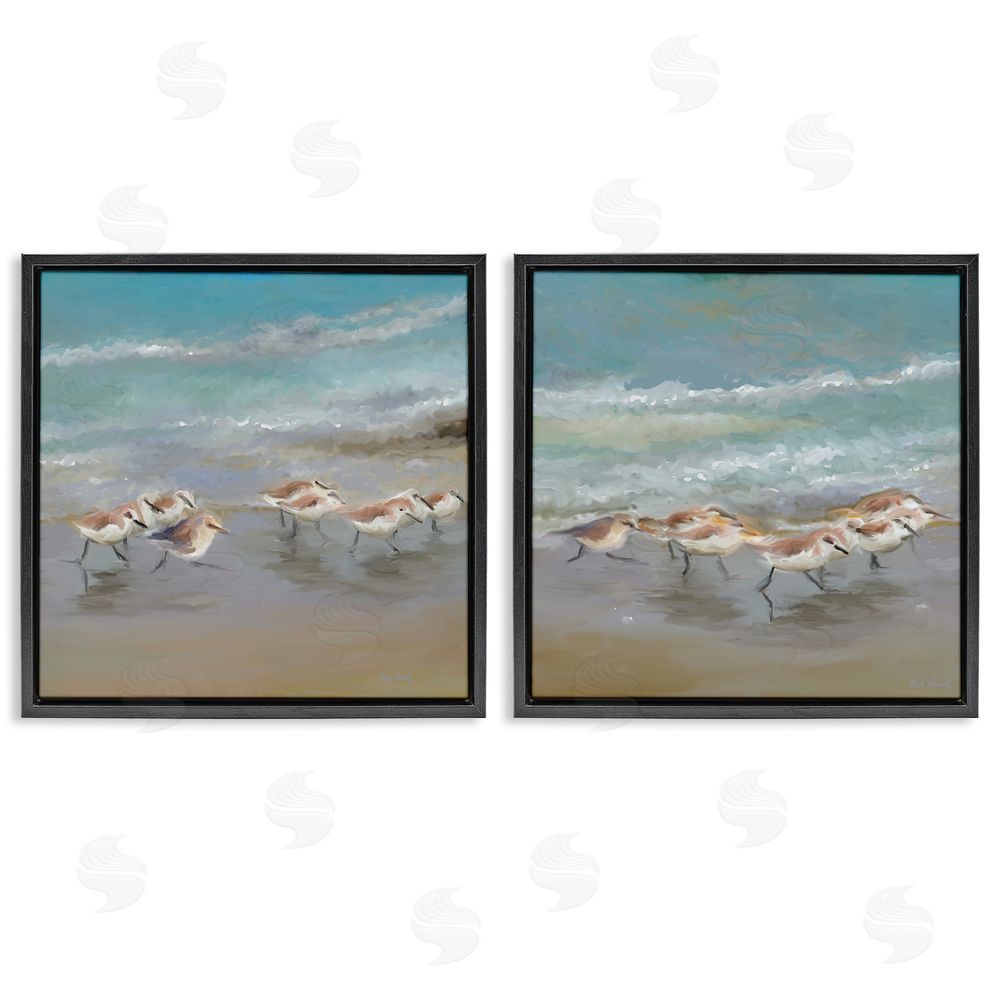 Rick Novak Sandpipers Flock Summer Beach Sand Black Floating Frame Canvas Wall Art Print
