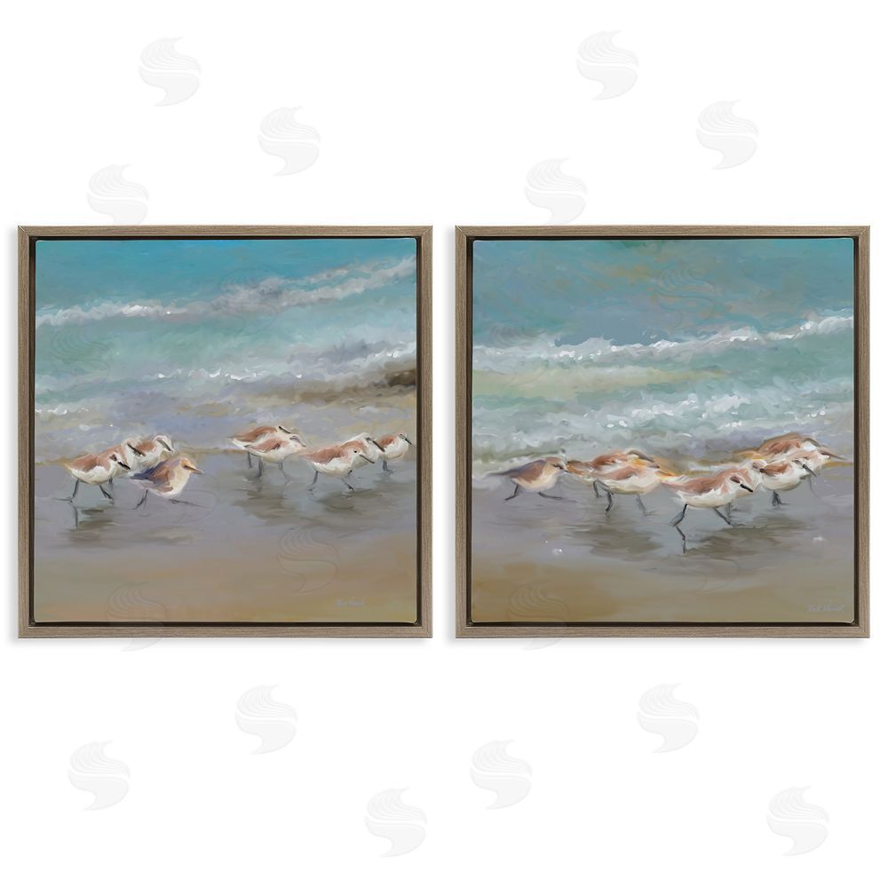 Rick Novak Sandpipers Flock Summer Beach Sand Brown Floating Frame Canvas Wall Art Print