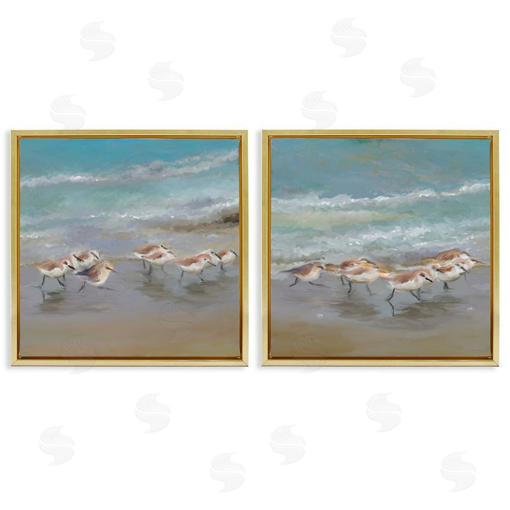 Rick Novak Sandpipers Flock Summer Beach Sand Gold Floating Frame Canvas Wall Art Print