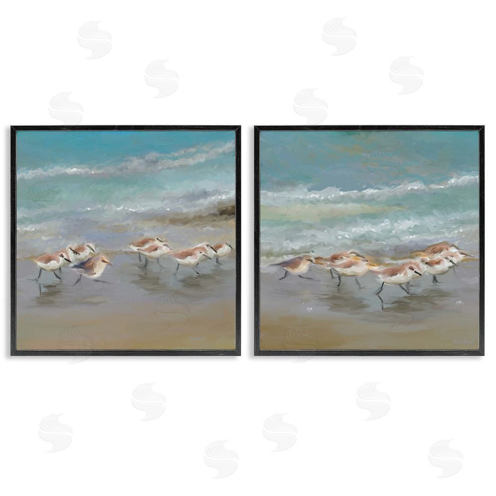Rick Novak Sandpipers Flock Summer Beach Sand Black Framed Giclee Wall Art Print