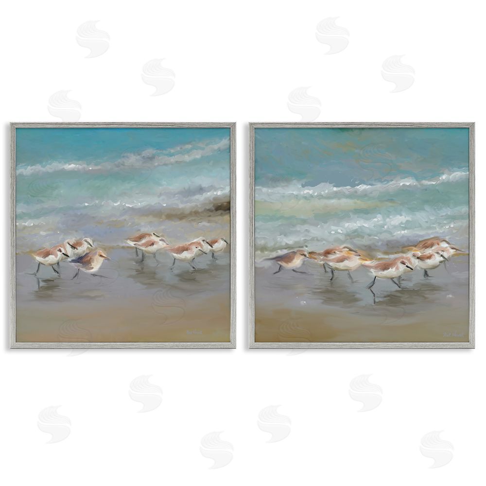 Rick Novak Sandpipers Flock Summer Beach Sand Gray Framed Giclee Wall Art Print