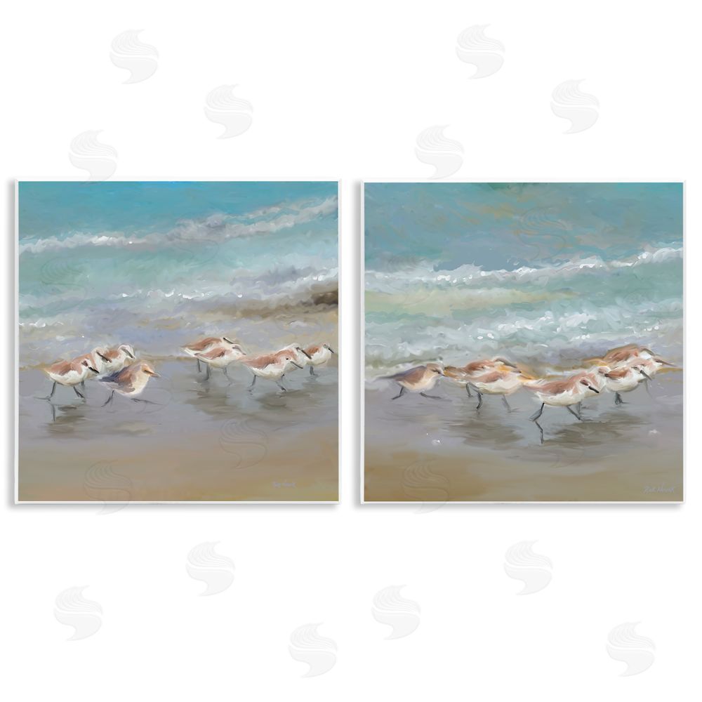 Rick Novak Sandpipers Flock Summer Beach Sand Wooden Wall Plaque Art Print