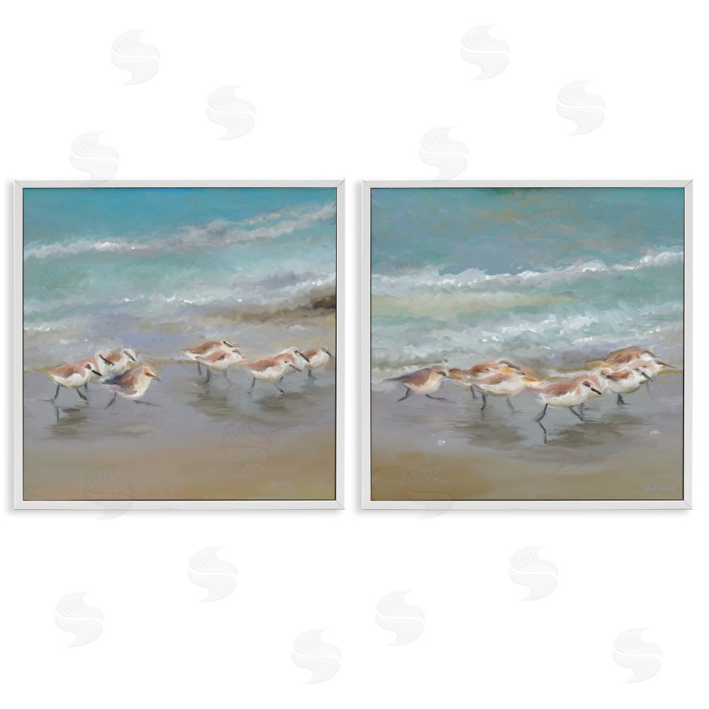 Rick Novak Sandpipers Flock Summer Beach Sand White Framed Giclee Wall Art Print
