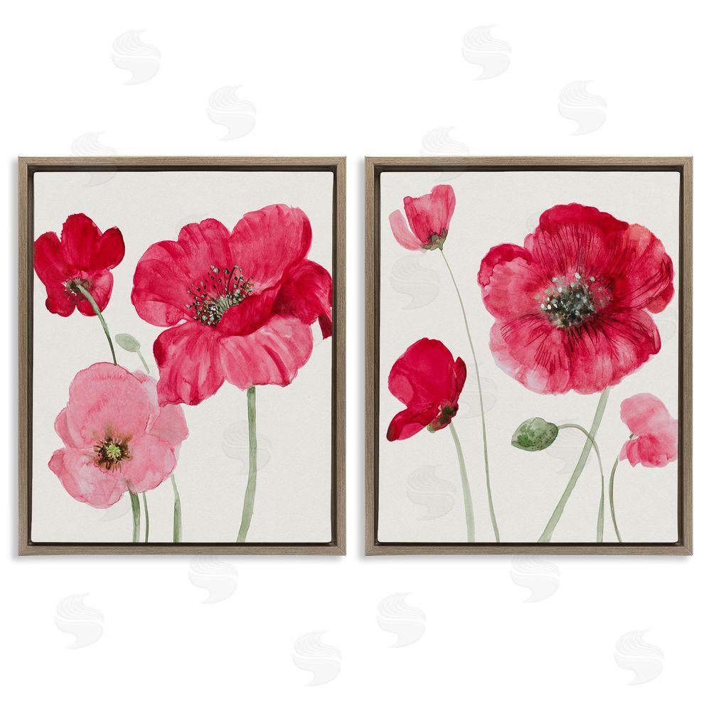 Lanie Loreth Bold Red Poppies Romantic Blooms Brown Floating Frame Canvas Wall Art Print