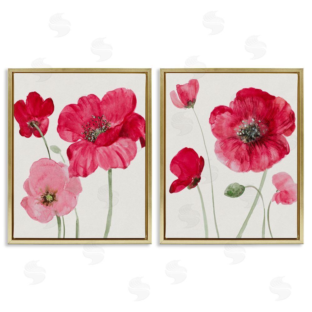 Lanie Loreth Bold Red Poppies Romantic Blooms Gold Floating Frame Canvas Wall Art Print