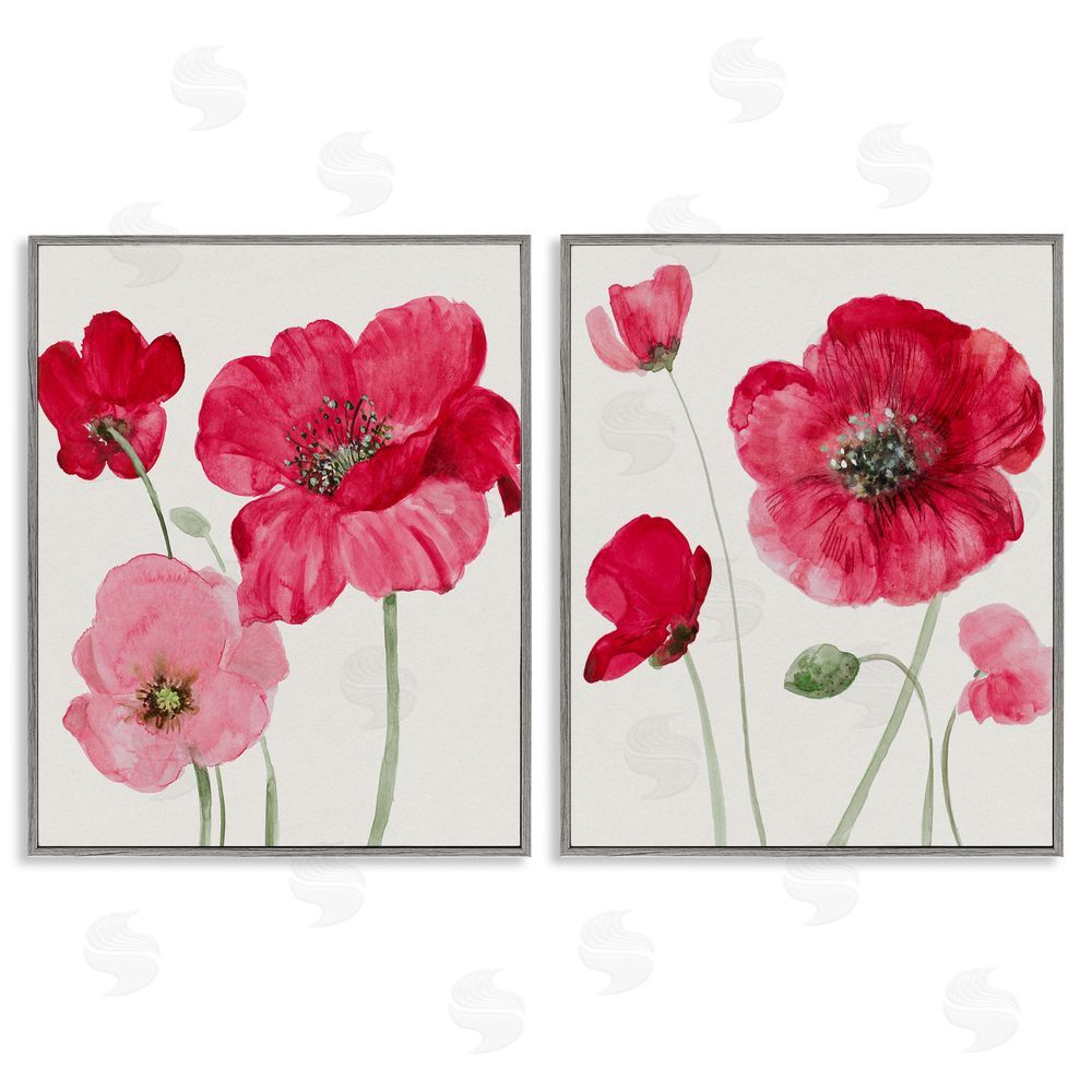 Lanie Loreth Bold Red Poppies Romantic Blooms Gray Framed Giclee Wall Art Print