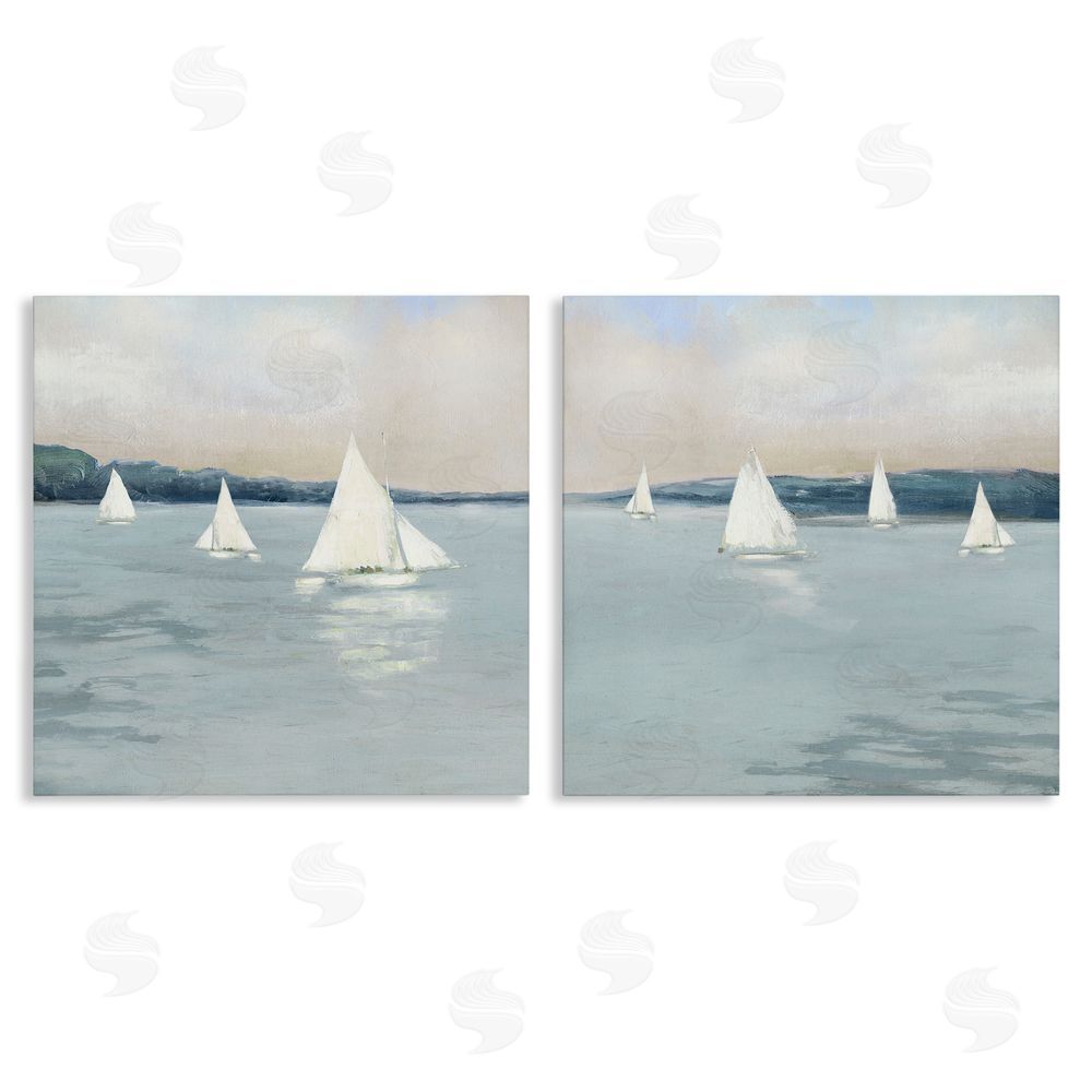 Sally Swatland Sailboats Grey Nautical Ocean View Canvas Wall Art Print
