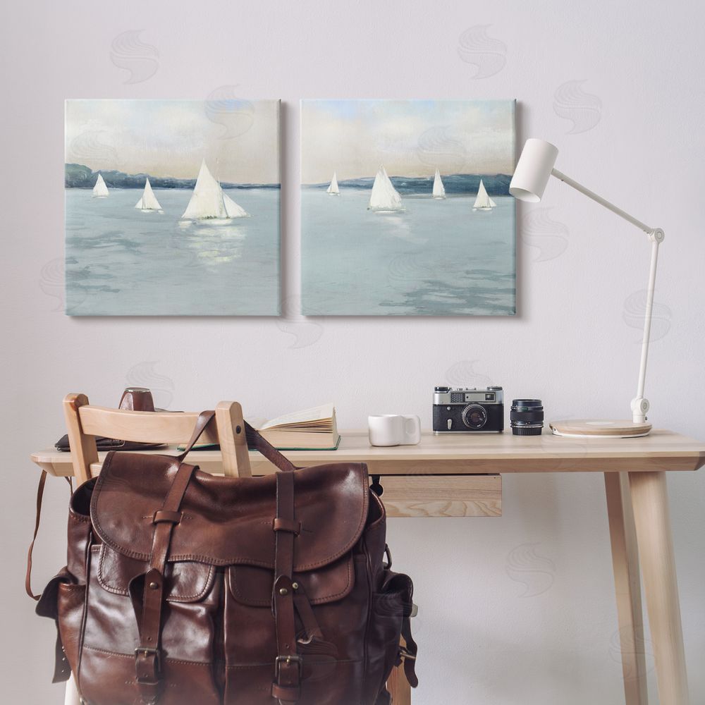 Sally Swatland Sailboats Grey Nautical Ocean View Canvas Wall Art Print in Room