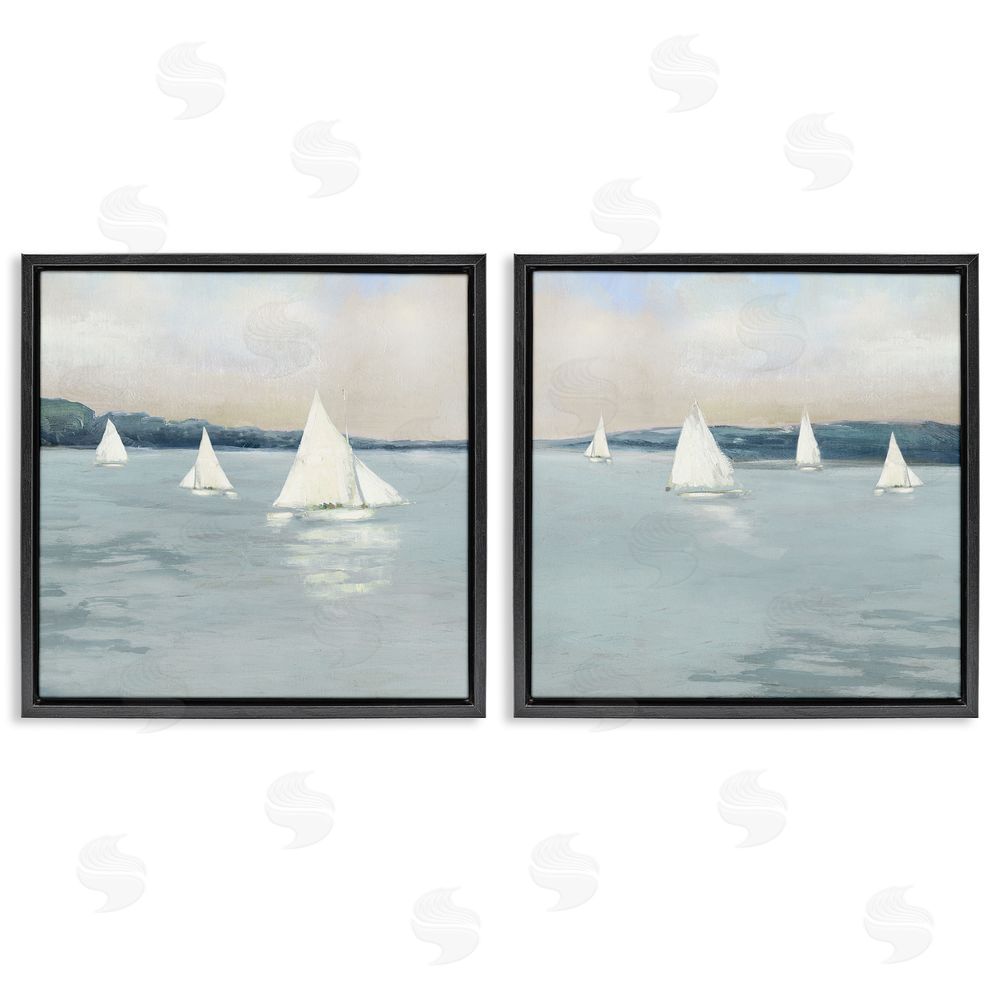 Sally Swatland Sailboats Grey Nautical Ocean View Black Floating Frame Canvas Wall Art Print