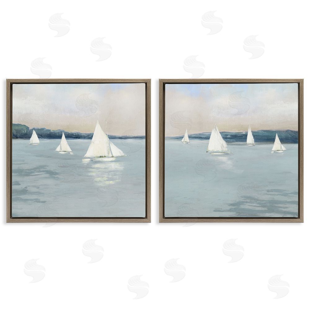 Sally Swatland Sailboats Grey Nautical Ocean View Brown Floating Frame Canvas Wall Art Print