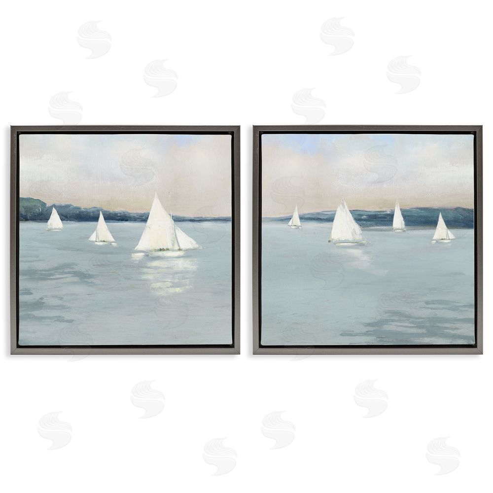 Sally Swatland Sailboats Grey Nautical Ocean View Gray Floating Frame Canvas Wall Art Print
