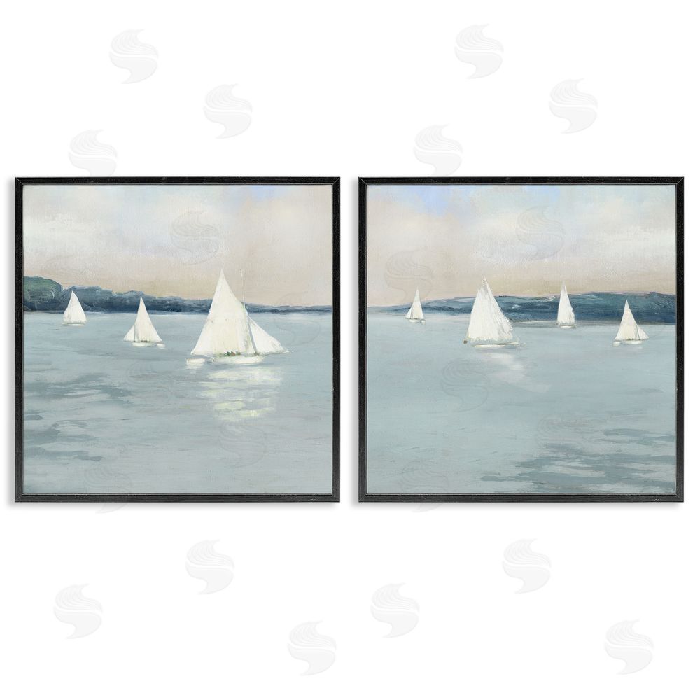 Sally Swatland Sailboats Grey Nautical Ocean View Black Framed Giclee Wall Art Print