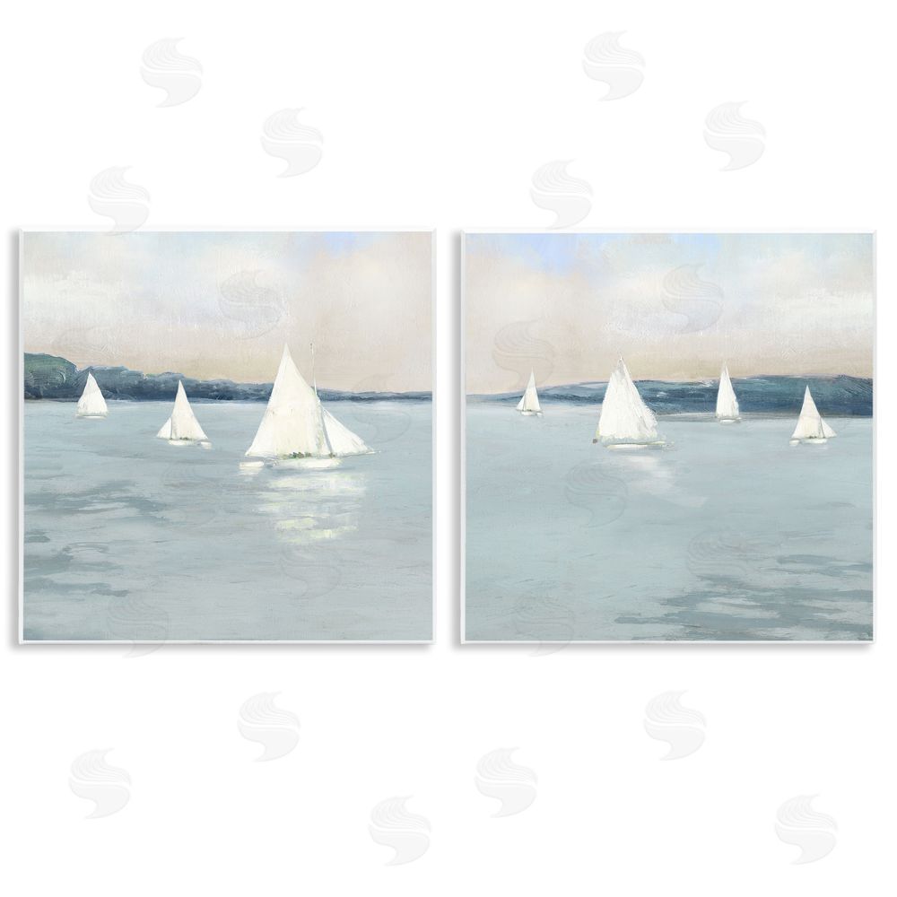 Sally Swatland Sailboats Grey Nautical Ocean View Wooden Wall Plaque Art Print