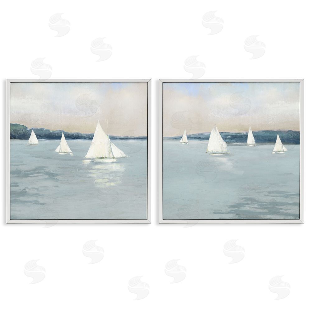 Sally Swatland Sailboats Grey Nautical Ocean View White Framed Giclee Wall Art Print
