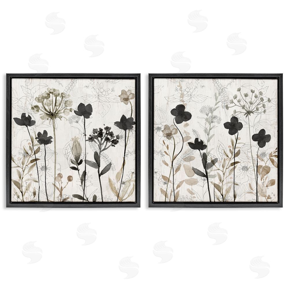 Livi Finn Neutral Flower Hues Rustic Boho Black Floating Frame Canvas Wall Art Print