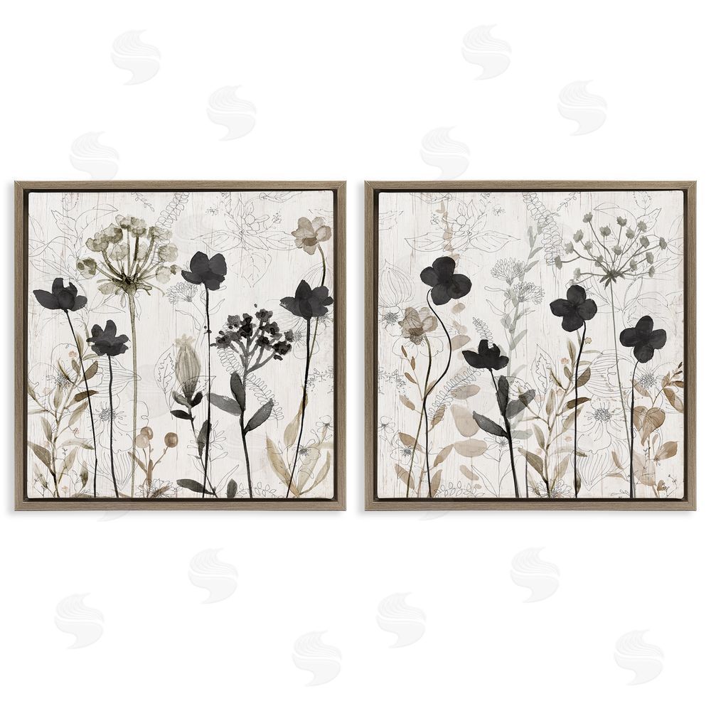 Livi Finn Neutral Flower Hues Rustic Boho Brown Floating Frame Canvas Wall Art Print