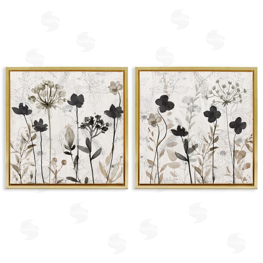 Livi Finn Neutral Flower Hues Rustic Boho Gold Floating Frame Canvas Wall Art Print
