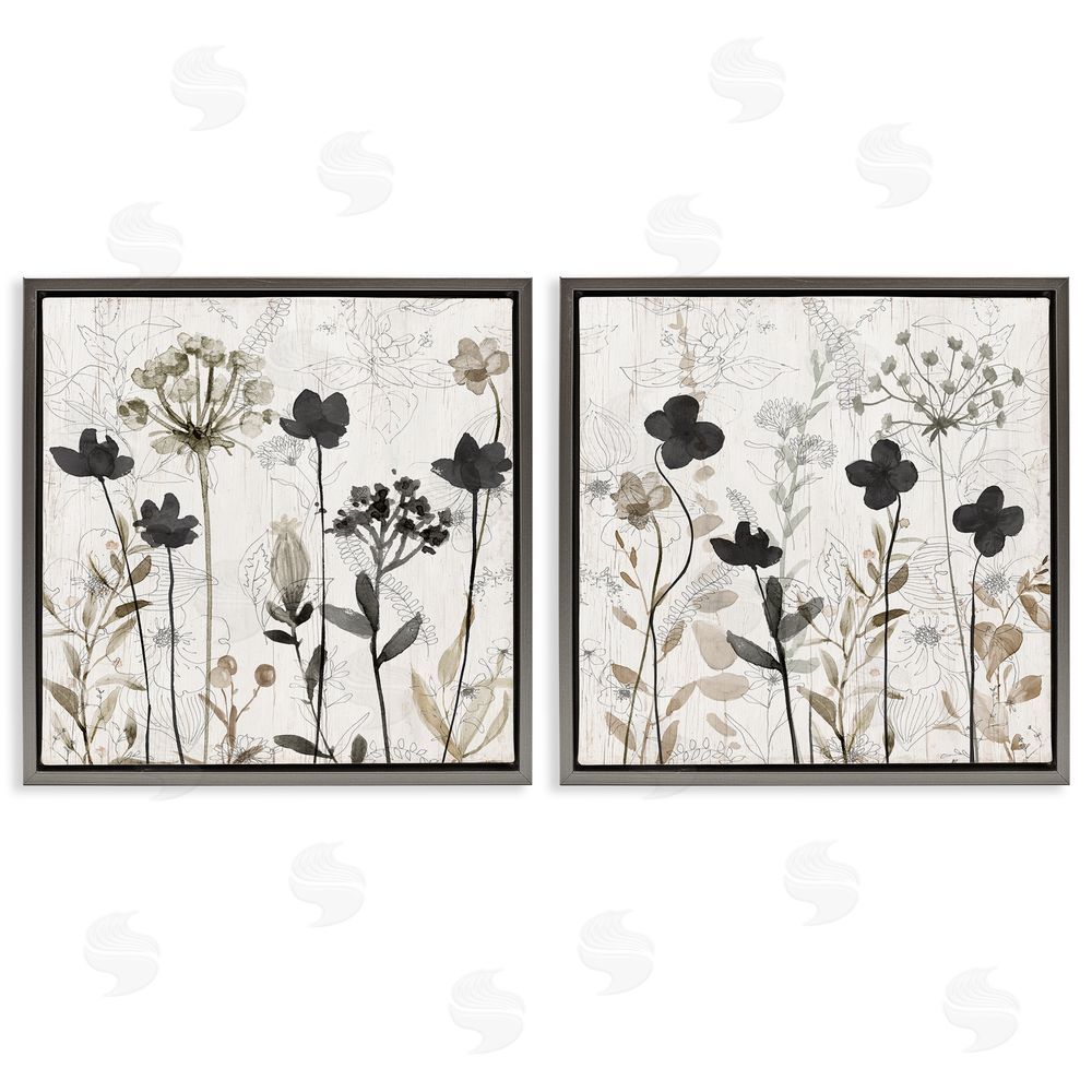 Livi Finn Neutral Flower Hues Rustic Boho Gray Floating Frame Canvas Wall Art Print