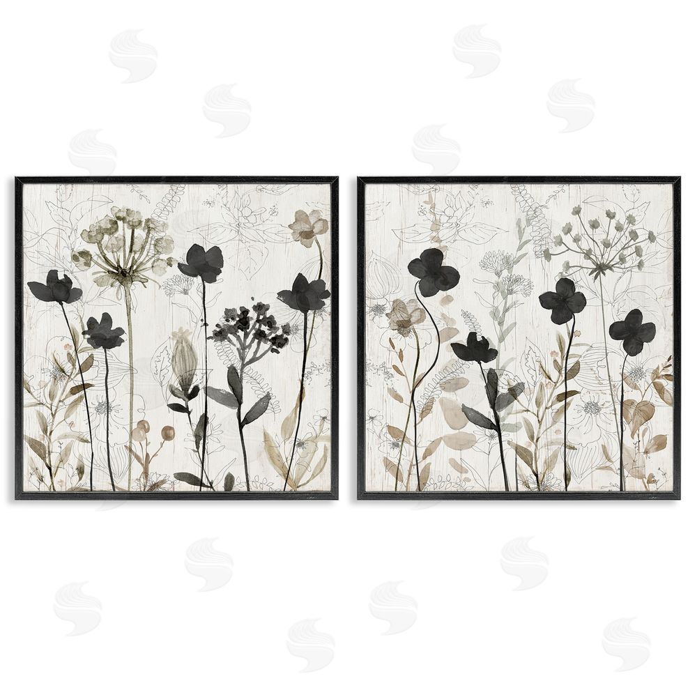 Livi Finn Neutral Flower Hues Rustic Boho Black Framed Giclee Wall Art Print
