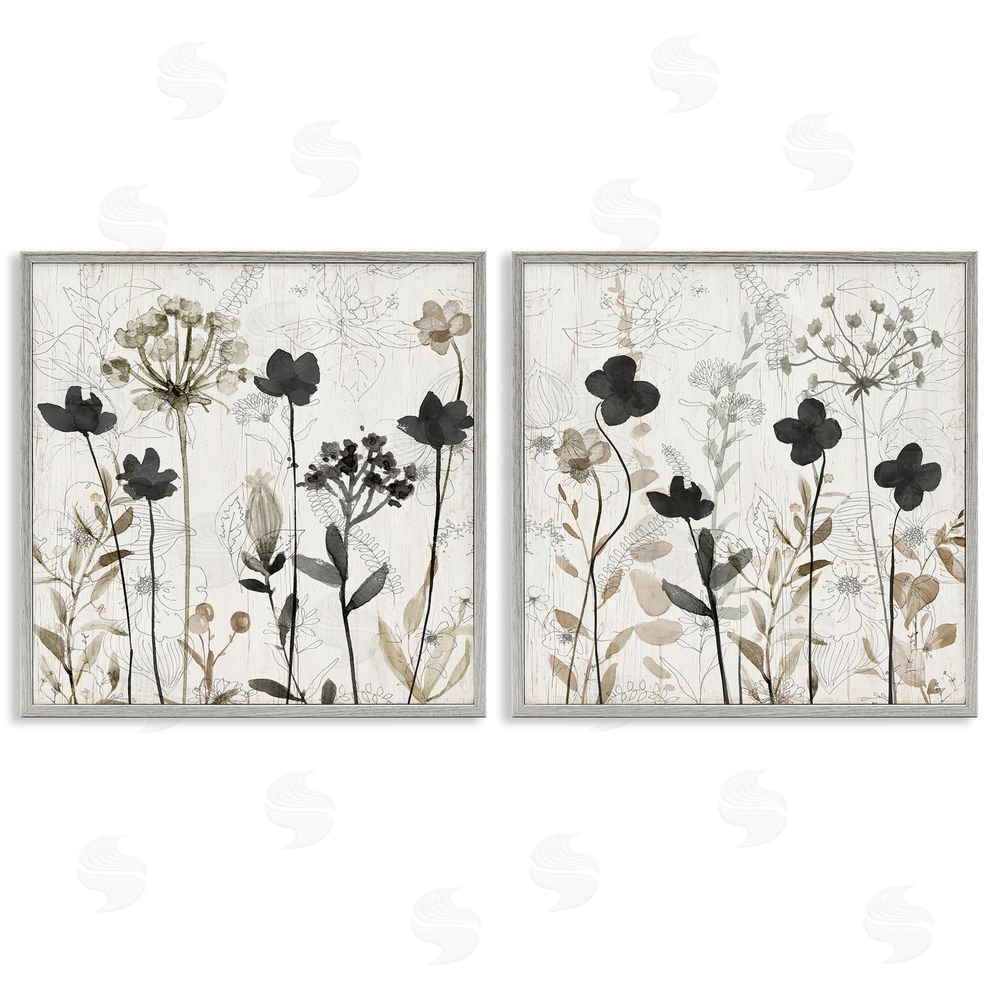 Livi Finn Neutral Flower Hues Rustic Boho Gray Framed Giclee Wall Art Print