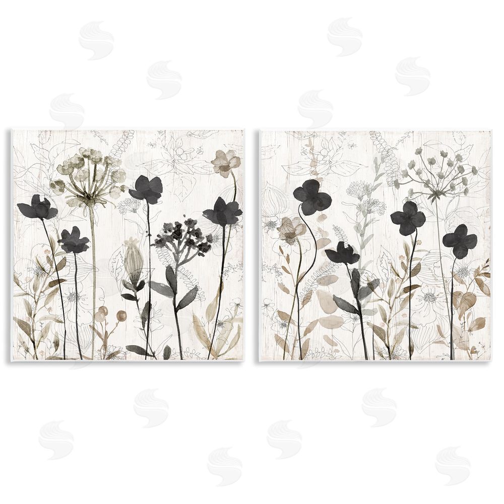 Livi Finn Neutral Flower Hues Rustic Boho Wooden Wall Plaque Art Print