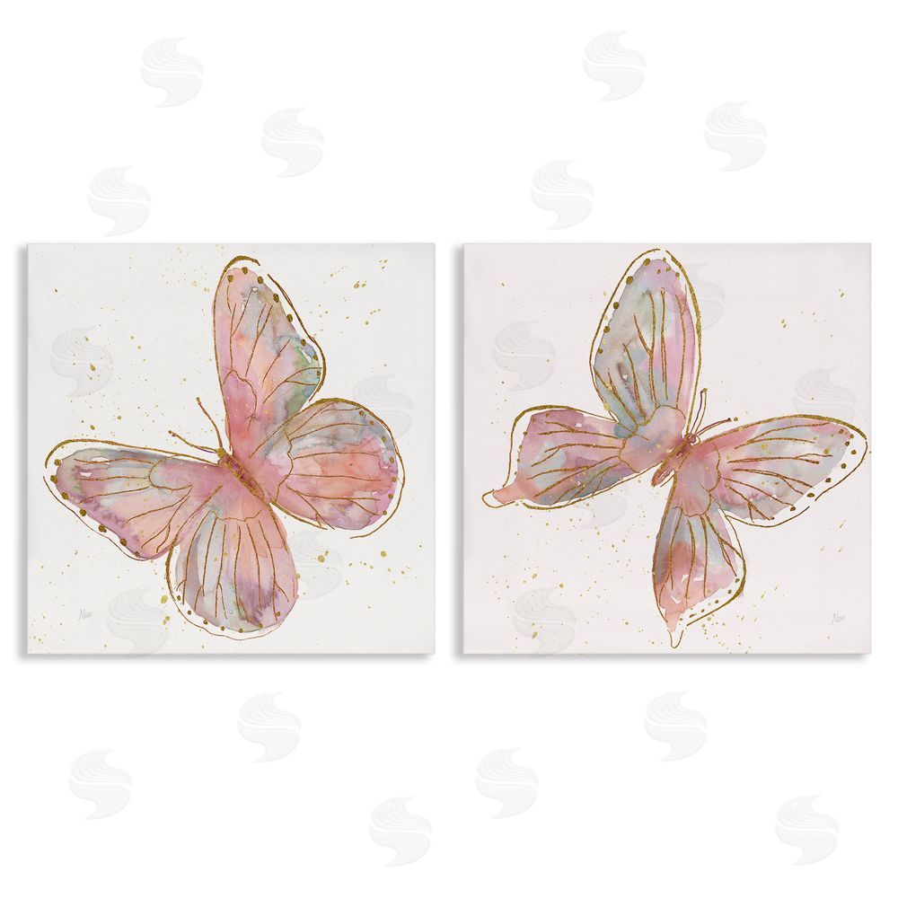 Nan Pink & Glam Butterflies Nature Canvas Wall Art Print