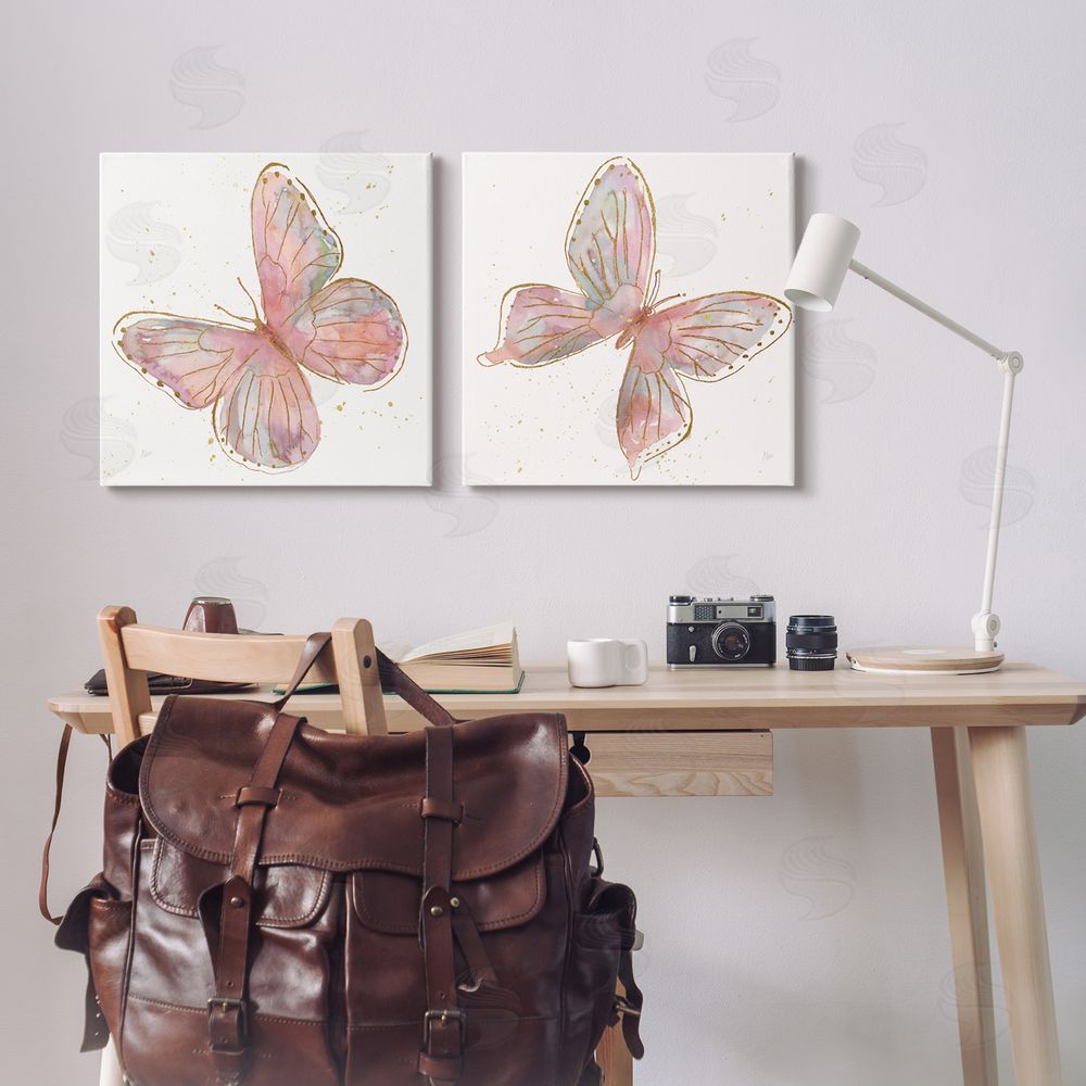 Nan Pink & Glam Butterflies Nature Canvas Wall Art Print in Room