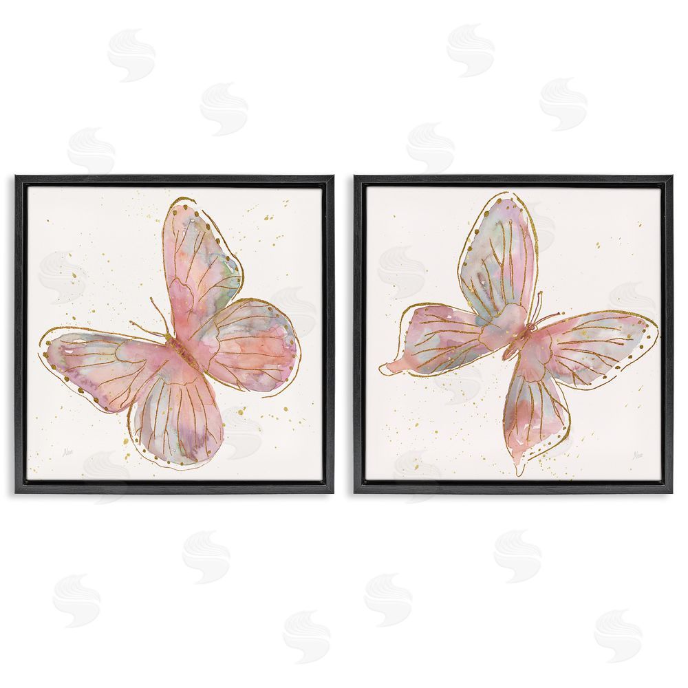 Nan Pink & Glam Butterflies Nature Black Floating Frame Canvas Wall Art Print