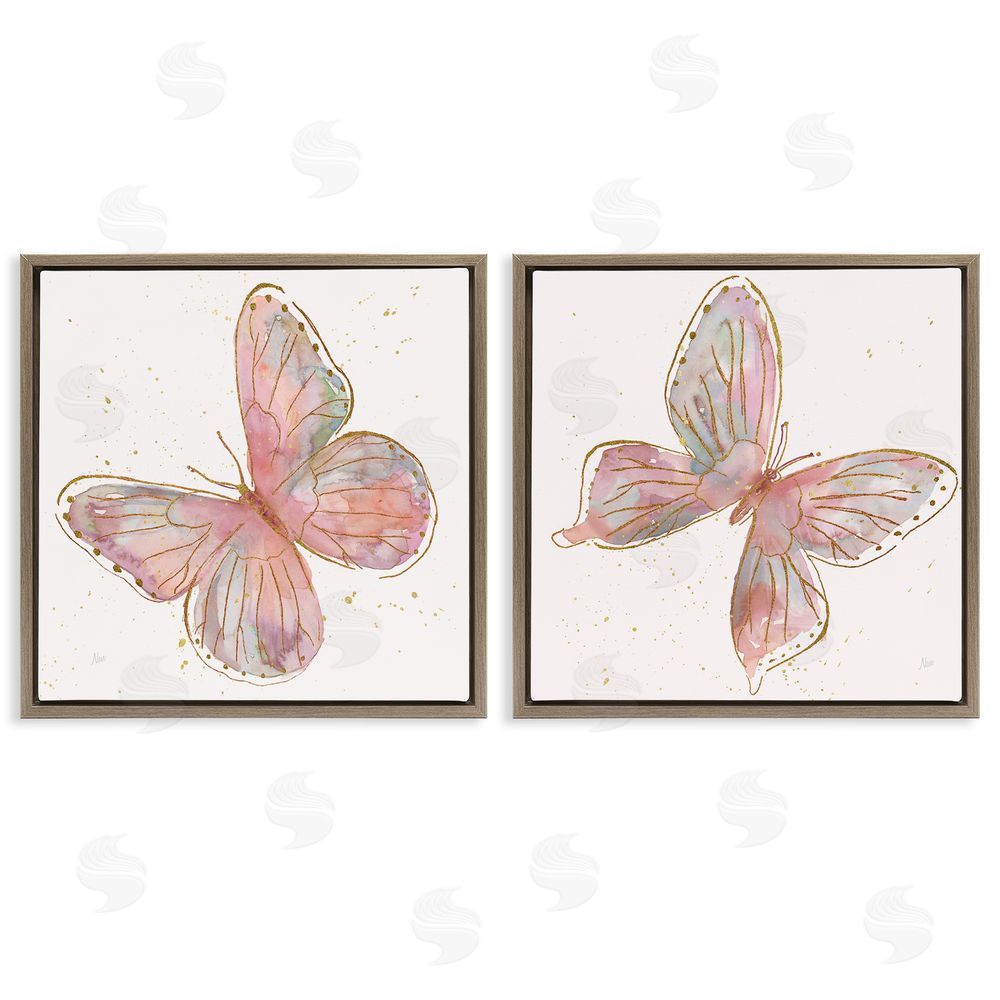 Nan Pink & Glam Butterflies Nature Brown Floating Frame Canvas Wall Art Print