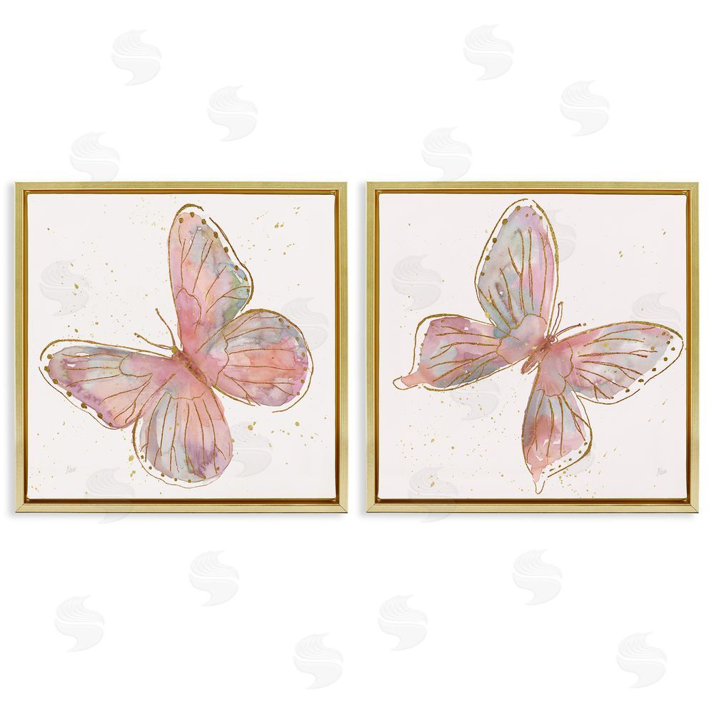 Nan Pink & Glam Butterflies Nature Gold Floating Frame Canvas Wall Art Print