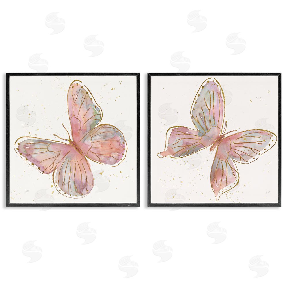 Nan Pink & Glam Butterflies Nature Black Framed Giclee Wall Art Print