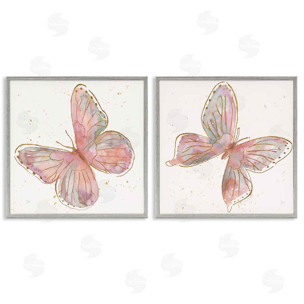 Nan Pink & Glam Butterflies Nature Gray Framed Giclee Wall Art Print