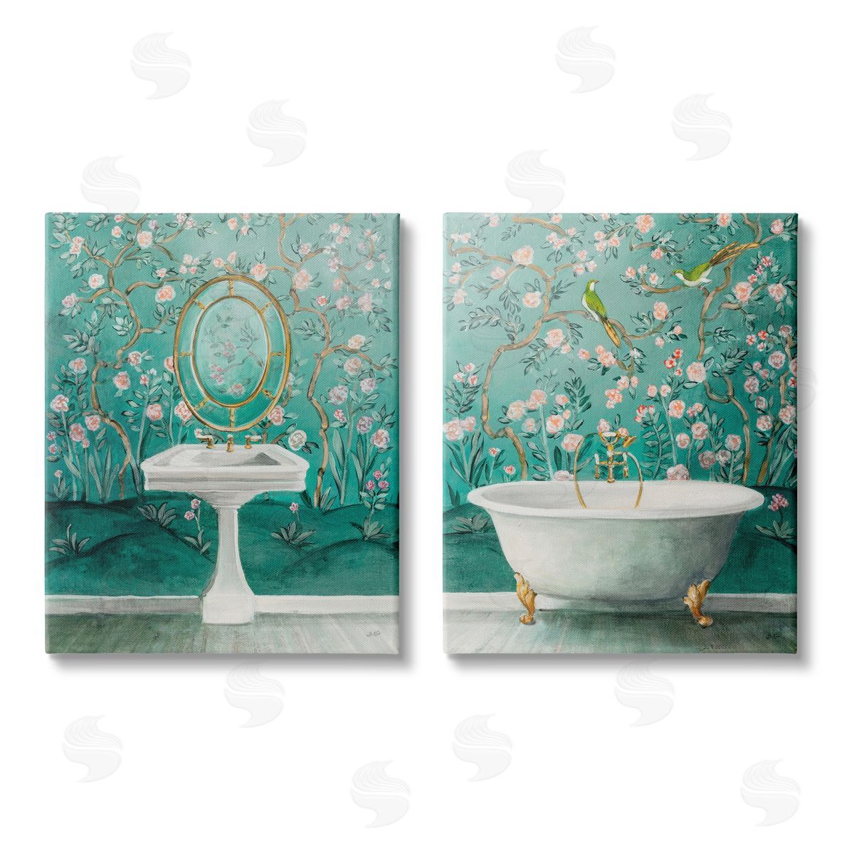Julia Purinton Floral Patterned Bathroom Canvas Wall Art Print