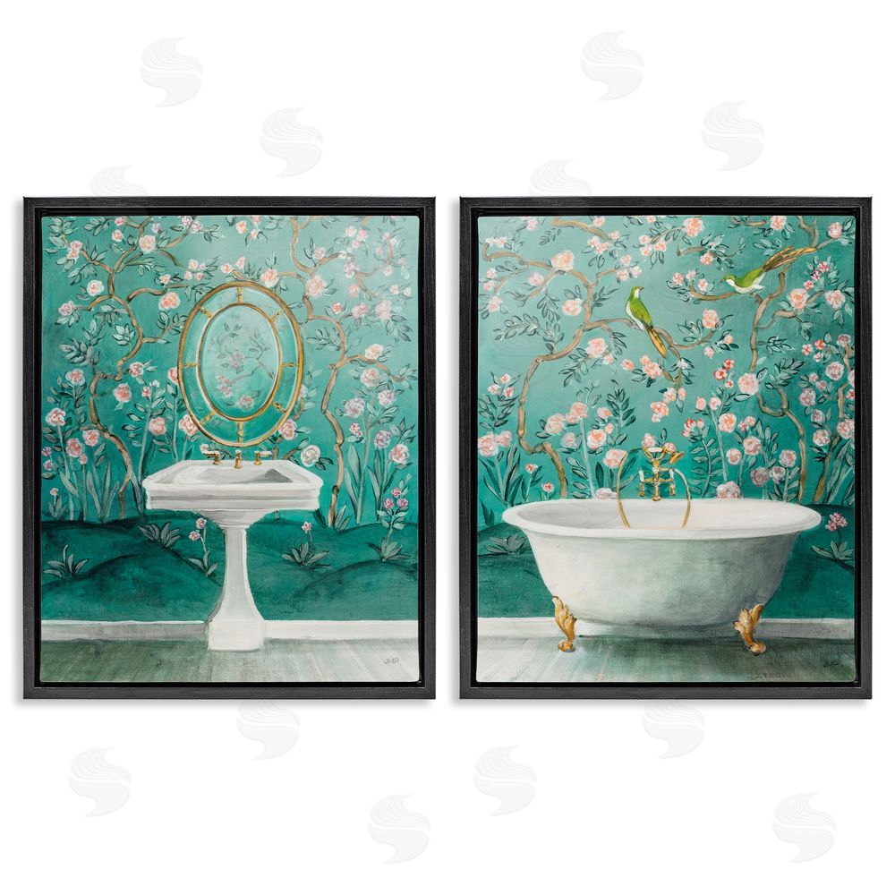 Julia Purinton Floral Patterned Bathroom Black Floating Frame Canvas Wall Art Print