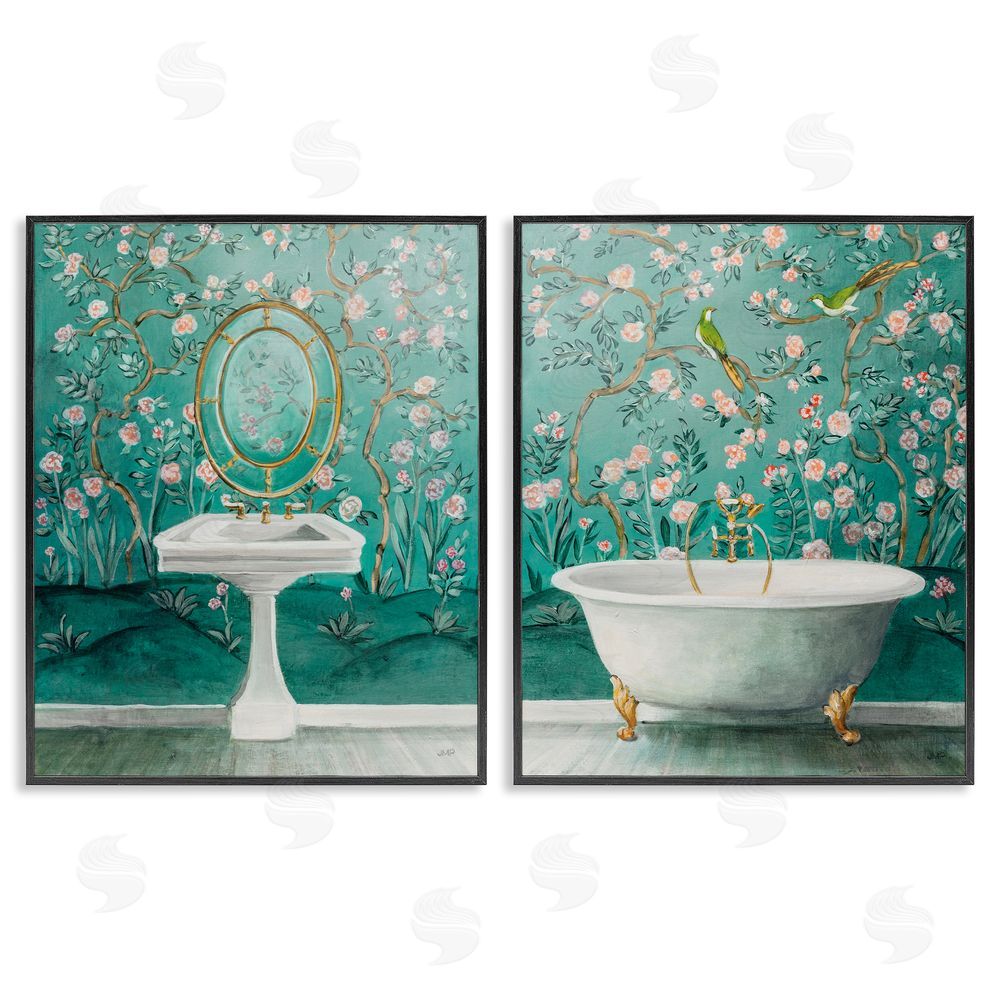 Julia Purinton Floral Patterned Bathroom Black Framed Giclee Wall Art Print